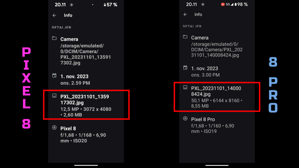 Camera difference between Pixel 8 12MP vs 8 Pro 50MP