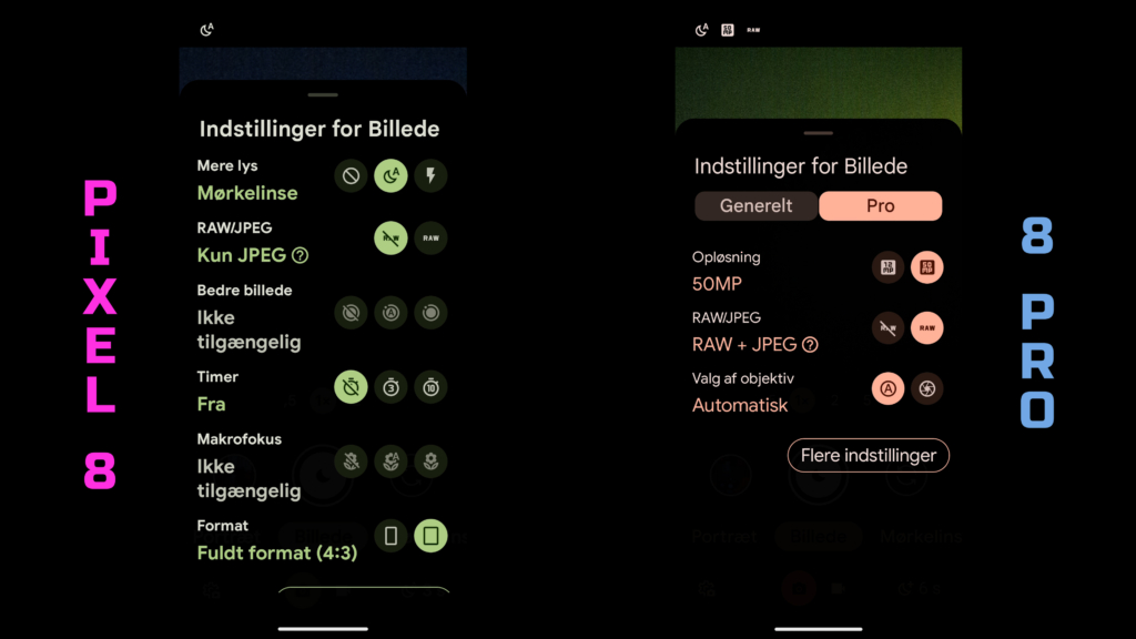 Camera difference between Pixel 8 and 8 Pro Mode